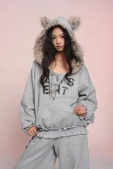eat me plz* Cathy Cat Ear Fur Fleece Hoodie for Autumn-Winter Warmth Jacket