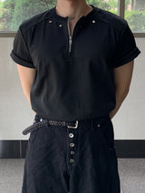 Machar cut zipper henley neck