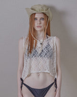 ethnic lace hoodie sleeveless / white