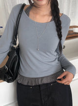 Baol Halter Frill Sleeveless Long Sleeve T-Shirt Set