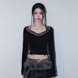 cross patch lace sleeve - black