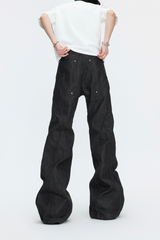 Pleated Embroidered Straight Jeans