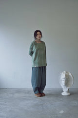 STRIPE BINDING-NECK BOX TEE (Sage Green)