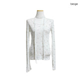 (2color) Ditsy Floral Lace Neck Long Sleeve Tee [Scarf Set]