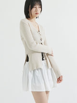 Side slit ribbed lace-up knit
