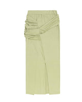シャーリングレイヤードスリットスカート _ OLIVE GREEN
