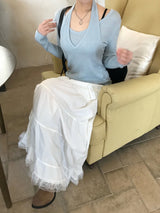 セカンドレイヤードラップスリムフィットロングスリーブリブニット