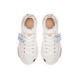 White Frayed Canvas Chunky Platform Sneakers, Unisex Low Top Lace-Up Casual Streetwear Shoes