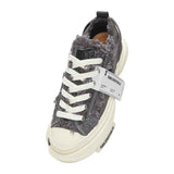 Gray Distressed Frayed Canvas Platform Sneakers, Unisex Low Top Lace-Up Retro Casual Shoes