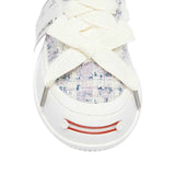 White Frayed Textured Low Top Sneakers, Unisex Lace Up Shoes