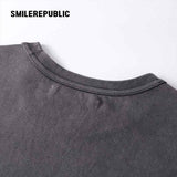 ウォッシュドチャコールグレーコットンシューズソールグラフィックTシャツ