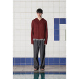 アーガイル エルボー ニット ジップアップ フーディー / BURGUNDY