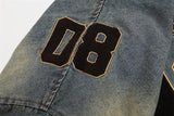 #T1203 Washed denim number printed top