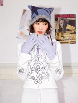 Wool two-color yarn blended warm four-color rhinestone gloves