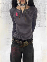 Pink Skull Stripe Top
