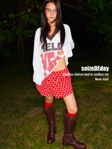 "SUPER SHY" Bow - tied Pleated Polka - dot Short Skirt