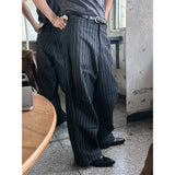 [Unisex] タックストライプワイドデニムパンツ