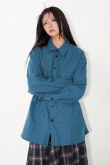 Solid color bowknot embroidered lapel design loose retro pocket shirt