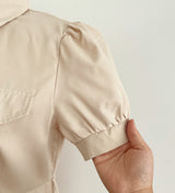 Kazz Shirt Collar Puff Sleeve Long One Piece (Belt Set)