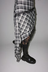 Black Checkered Lace Unbalanced Sleeveless Long Dress