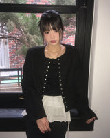 [MADE] Lame Snap Button No Collar Tweed Jacket