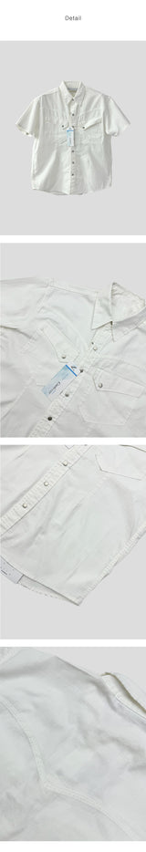[MUSCLE FIT] Cool ever western denim half shirts (White)