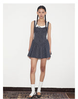 rirri Summer Collection 100% Cotton Textured Stripes Tie-Detail Resort Princess Style Dress (Excludes Inner Camisole）