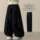Tins Saint-Jean ステッチサイドカーブスリットカーゴデニムワイドパンツ