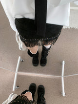 Arven Western Fringe Suede Metal Studded Mini Skirt (2 colors)
