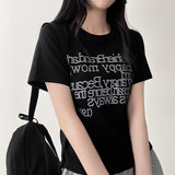 Art spandex lettering short-sleeved T-shirt