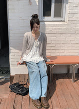Pastel Linen Motif Round Knit Cardigan (10color)