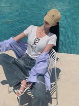 【BELLIDE MADE】モダール素材 Uネック無地半袖Tシャツ