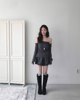 cardi shirring off-shoulder warmer + top set