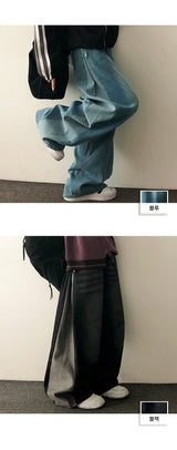 フルンデンビゾスナップサイドピンタックカラーデニムバンドワイドパンツ