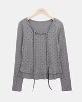 Madin Ribbon Dot Frill Long Sleeve T-Shirt
