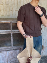 ASCLO クロシェットヘンリーネックショートスリーブニット (4color)