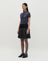 Raw Edge Colour Block Pleated Skirt _ NAVY