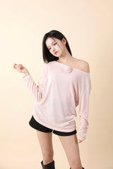 ルーズフィットコサージュニット Pink