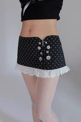 eatmeplz* Shell-button lace-trimmed low-rise half-length skirt
