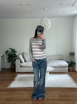 stripe off shoulder tee