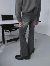 + 5cm グレイッシュストーンブーツカットデニムパンツ (336)