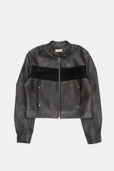 Block suede crop racing leather jacket