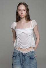 Pure bloom drape top, White