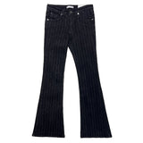 ブラック レール ピンストライプ ブーツカット ロングパンツ (Black)