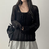 ペッパーシャーリングシースルーVロングスリーブニットウェア