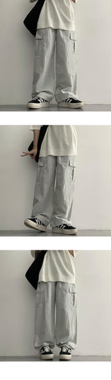 [Long summer pants!] Post nylon string wide cargo pants