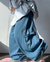 KOREAN 🧇 WAFFLE PUNCHING 🧇 LOOSE HIP CARGO BALLOON WIDE LONG PANTS 🩵🍓🩶 - 3 COLORS
