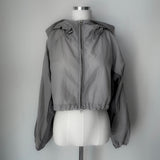 2-WAY zipper big hood color scheme rustic crop long sleeve jumper (2 colors)