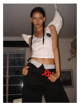  rirri New Arrival Class A Certified Baby Jacquard 100% Cotton Embroidered Lace Trim Undershirt