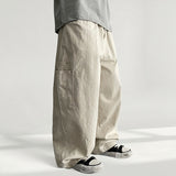 Leejing Waistband Layered Pocket Rivet Cotton Wide Pants (4 colors)